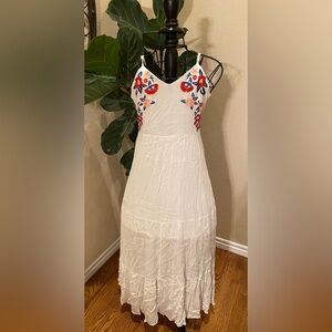 Target Floral Embroidered Gauze White Spaghetti Strap Maxi Dress Small